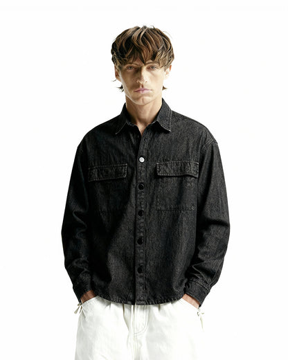 Vintage Black Long Sleeve Denim Shirt