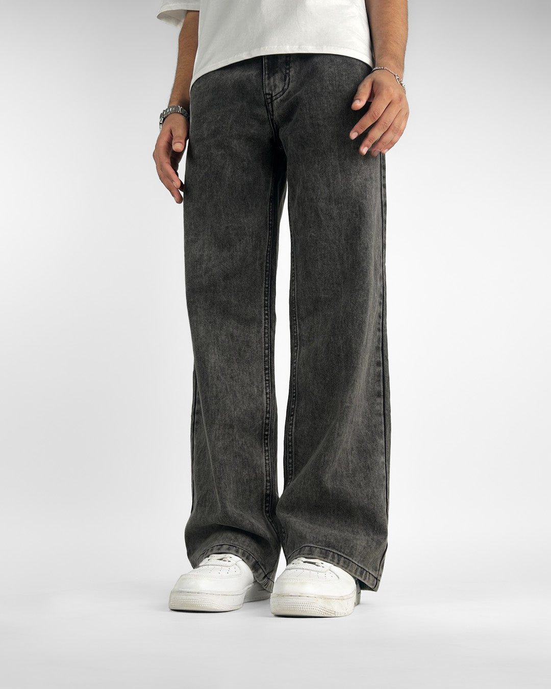 Washed Grey Straight Cut Jeans