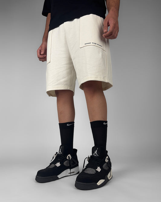 Frontcut Off White Cotton Shorts