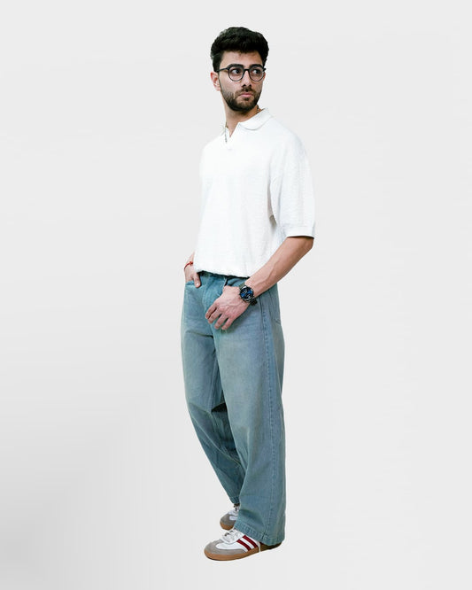 White Urban Knit Polo T-Shirt