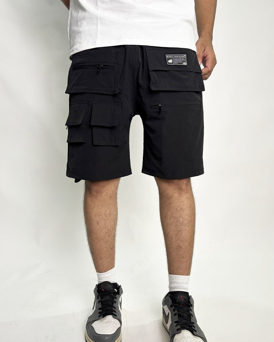 shorts, cargo, utility, pockets, summer, relaxed, comfortable, black