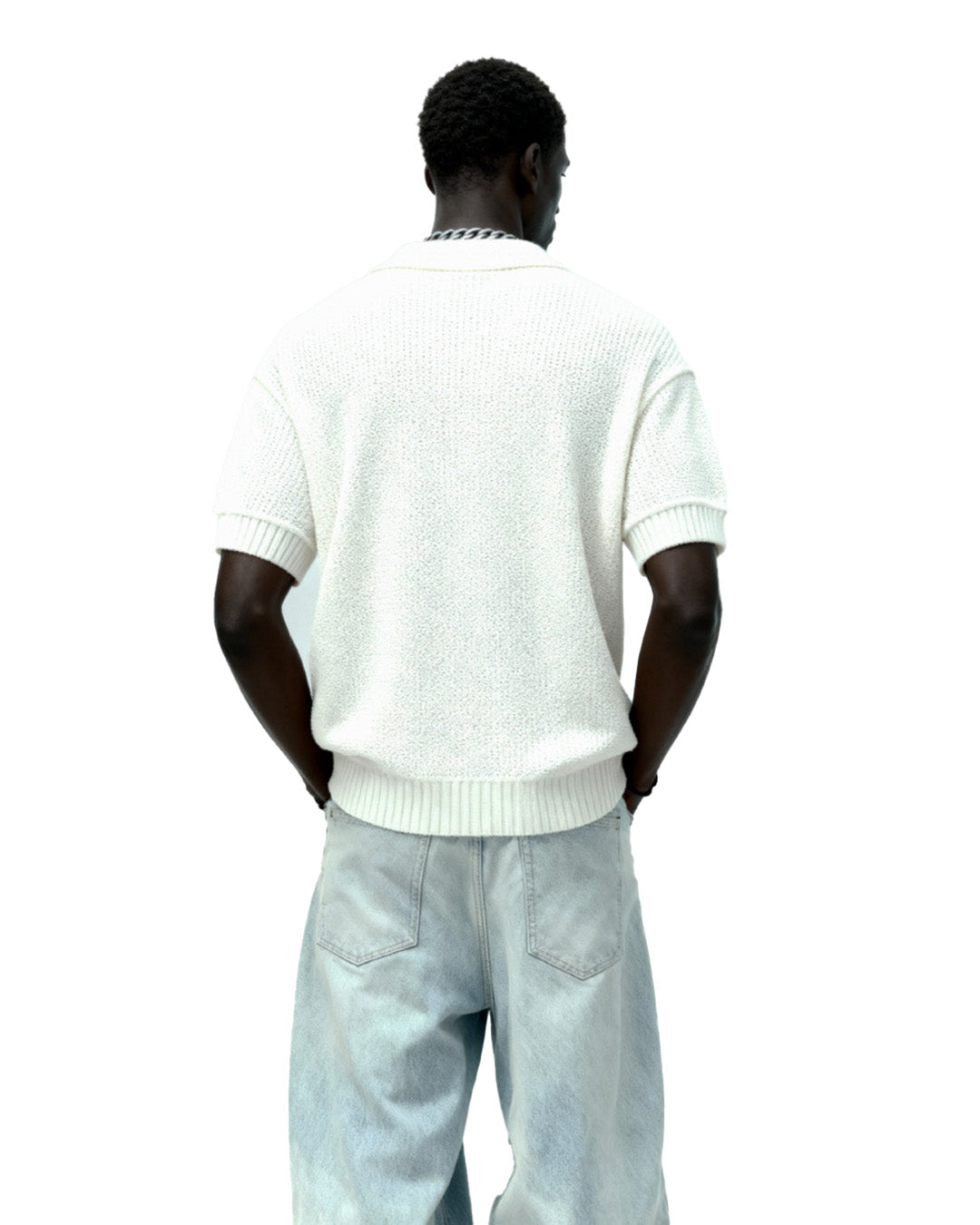 White Urban Knit Polo T-Shirt