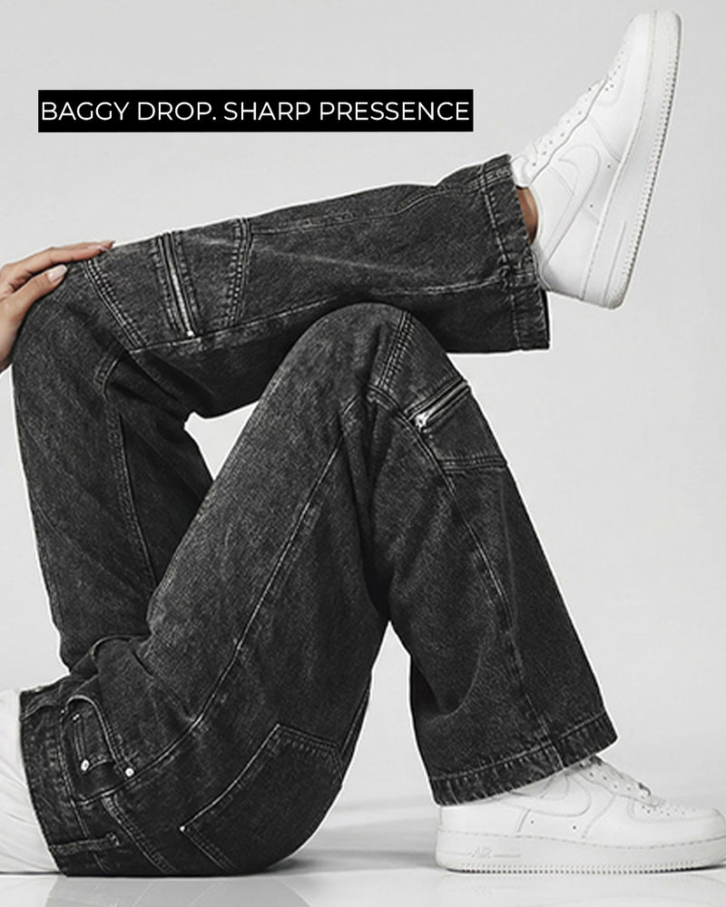 Zipper Denim Baggy Jeans