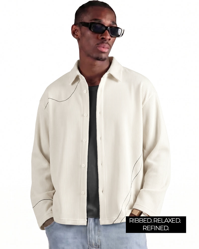 Abstract Off White Ribbed Shirt