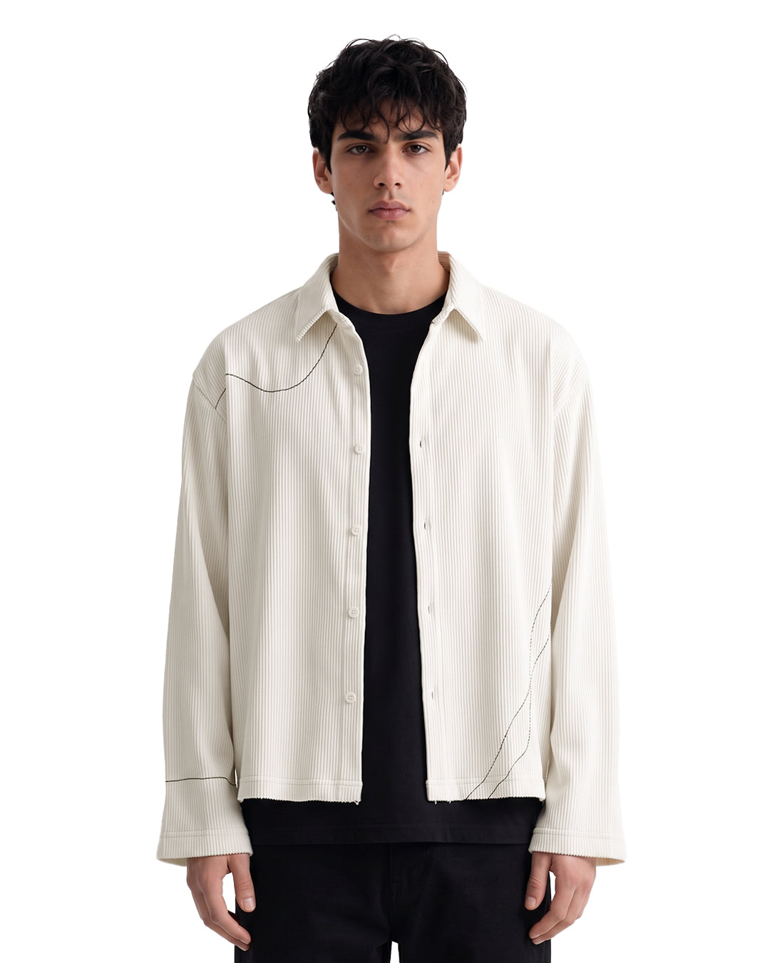 Abstract Off White Ribbed Shirt