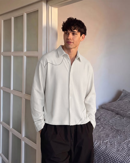 Abstract Off White Ribbed Shirt