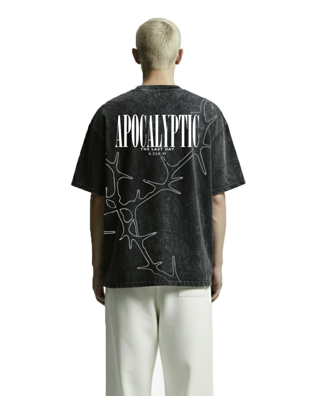 Apocalyptic Black Printed Acid Wash T-Shirt