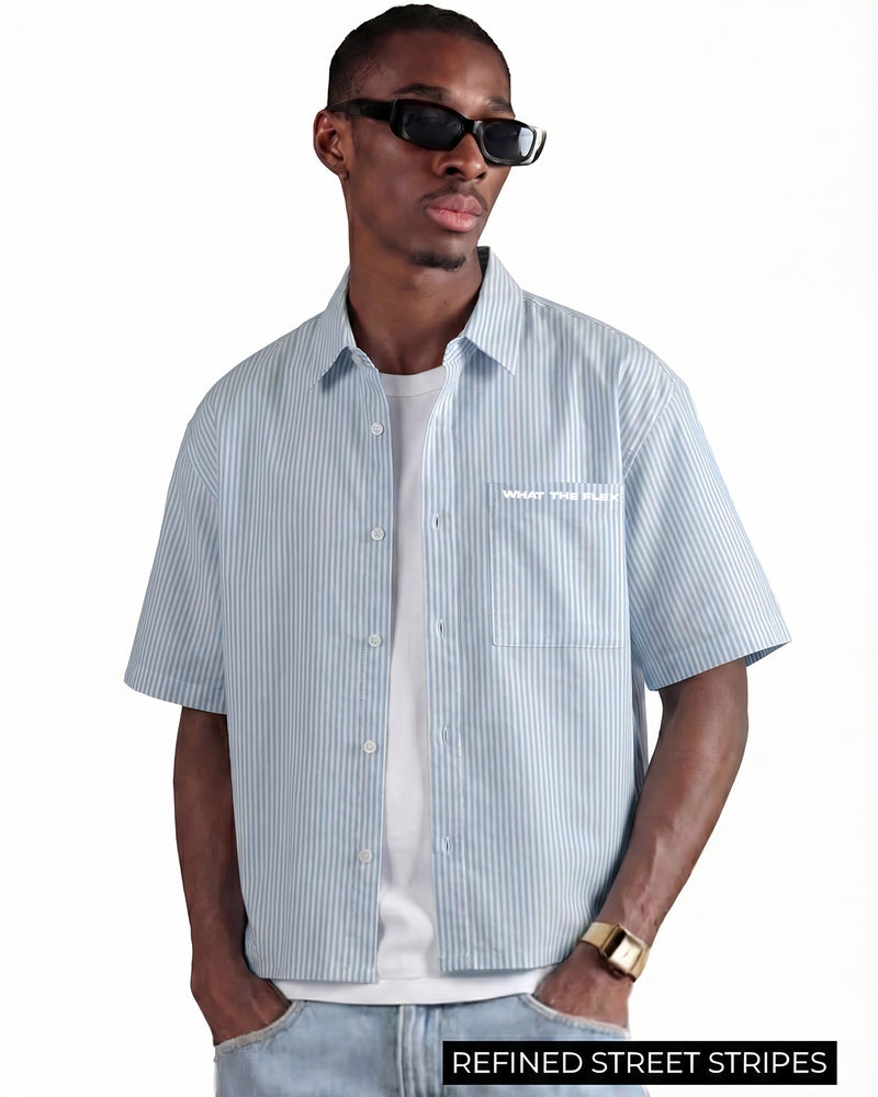 Big Plans Blue and White Half Sleeves Striped Shirt
