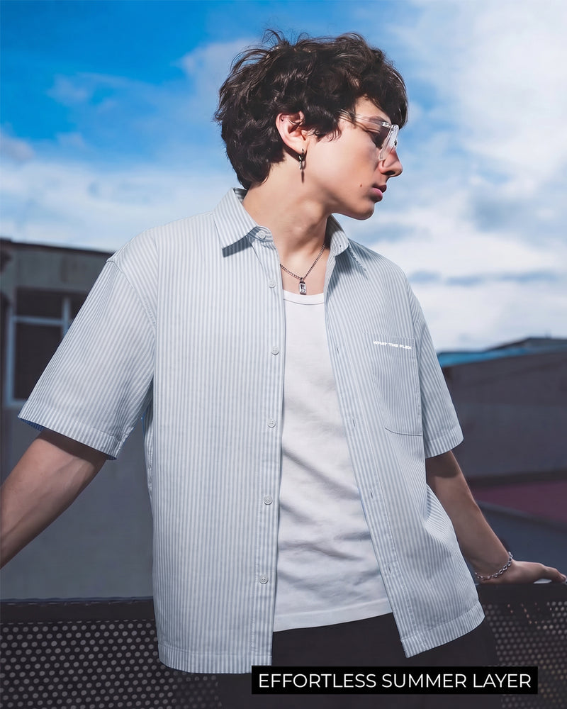 Big Plans Blue and White Half Sleeves Striped Shirt