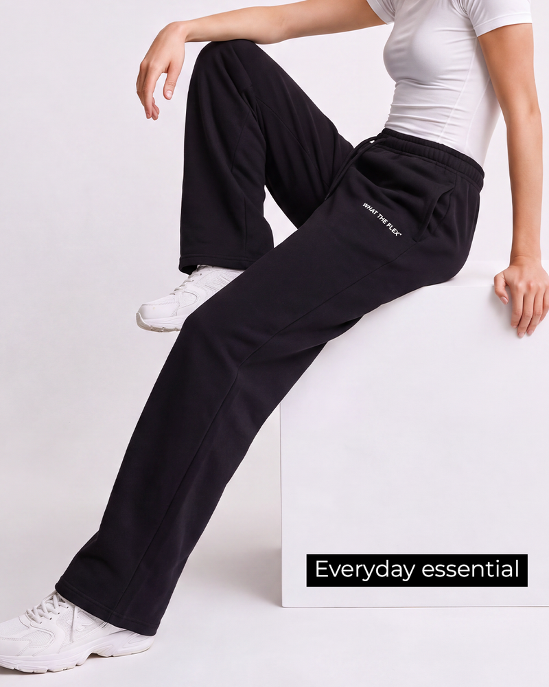 Black Essential Cotton Pants For Women.
