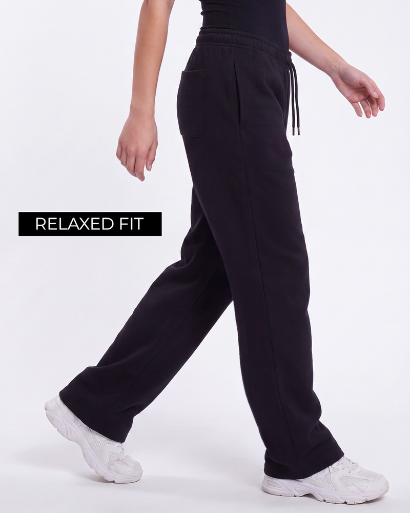 Black Essential Cotton Pants For Women.