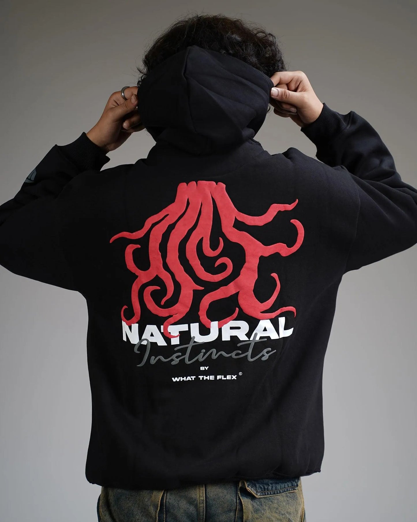 black printed oversized hoodie 