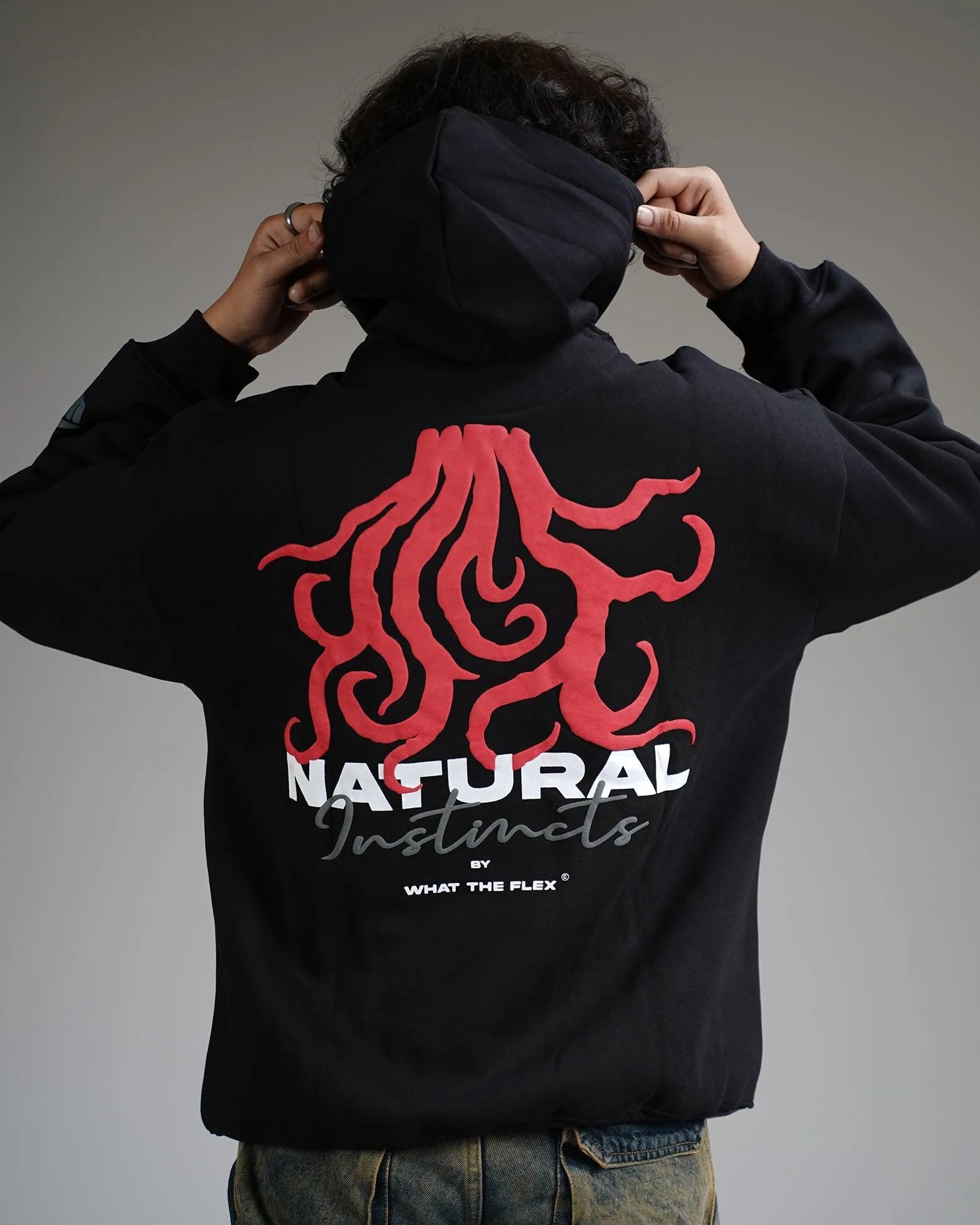 black printed oversized hoodie 