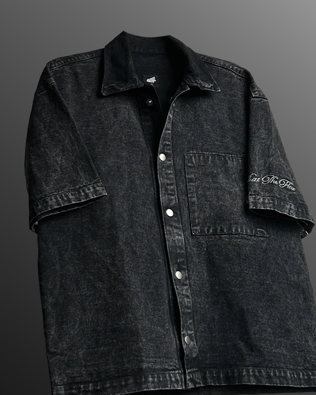 Black Heavy Stitched Denim Shirt