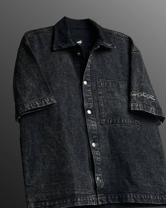 Black Heavy Stitched Denim Shirt