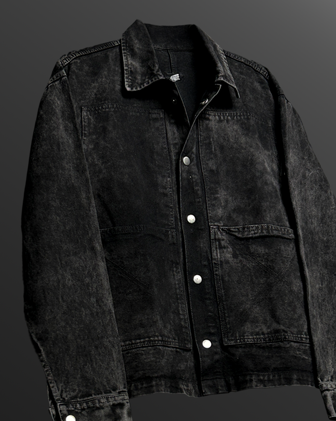 Black Stitched Denim Overshirt