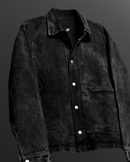 Black Stitched Denim Overshirt