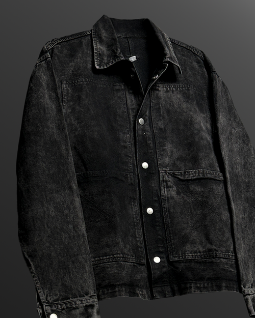 Black Stitched Denim Overshirt