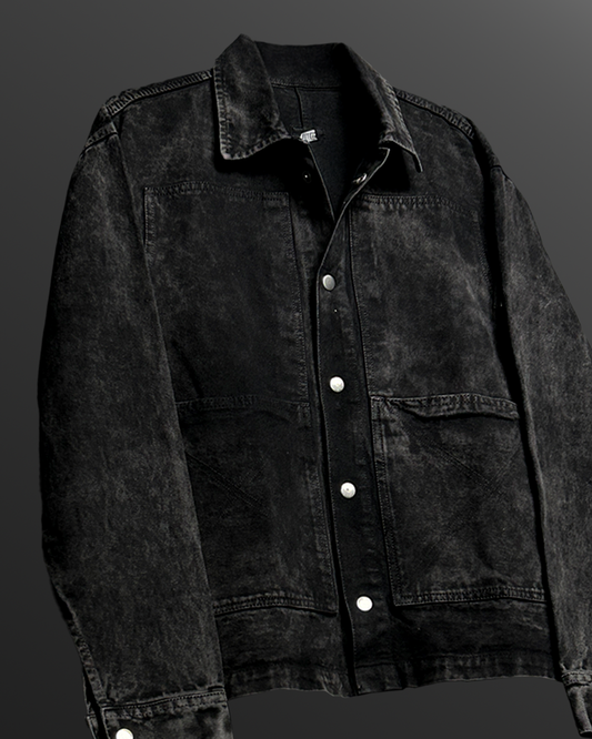 Black Stitched Denim Overshirt