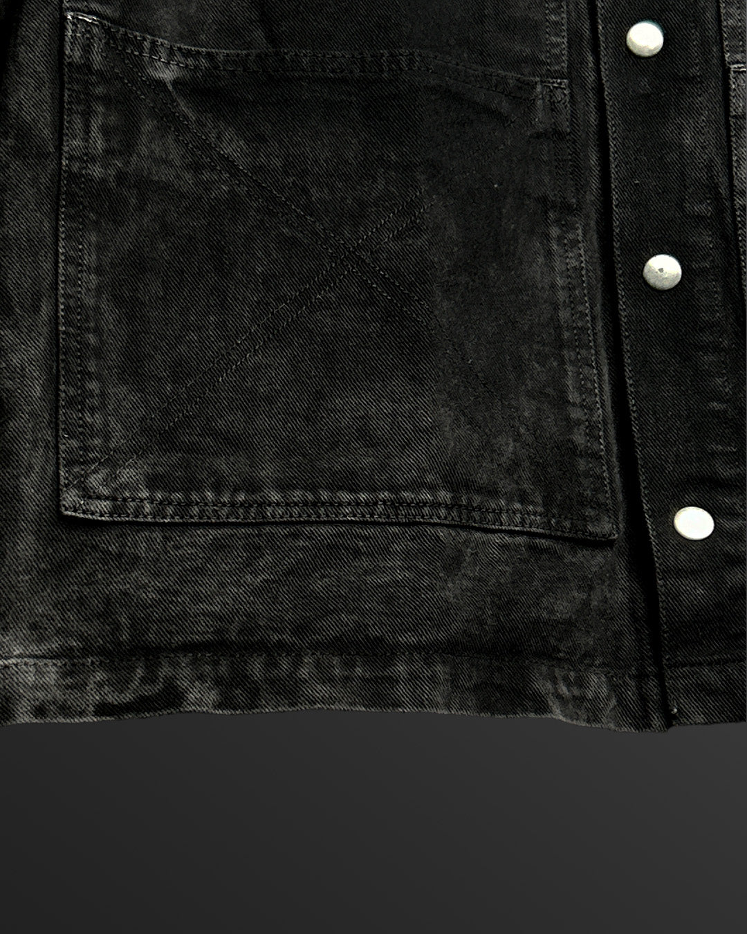 Black Long Sleeve Stitched Denim Overshirt