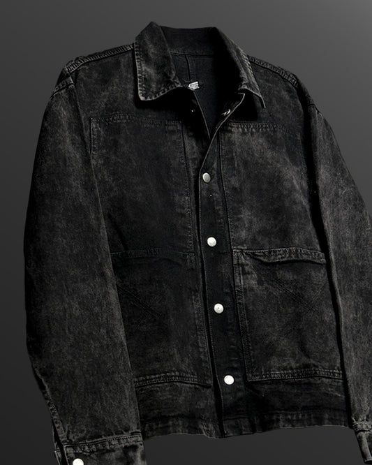 Black Stitched Denim Overshirt
