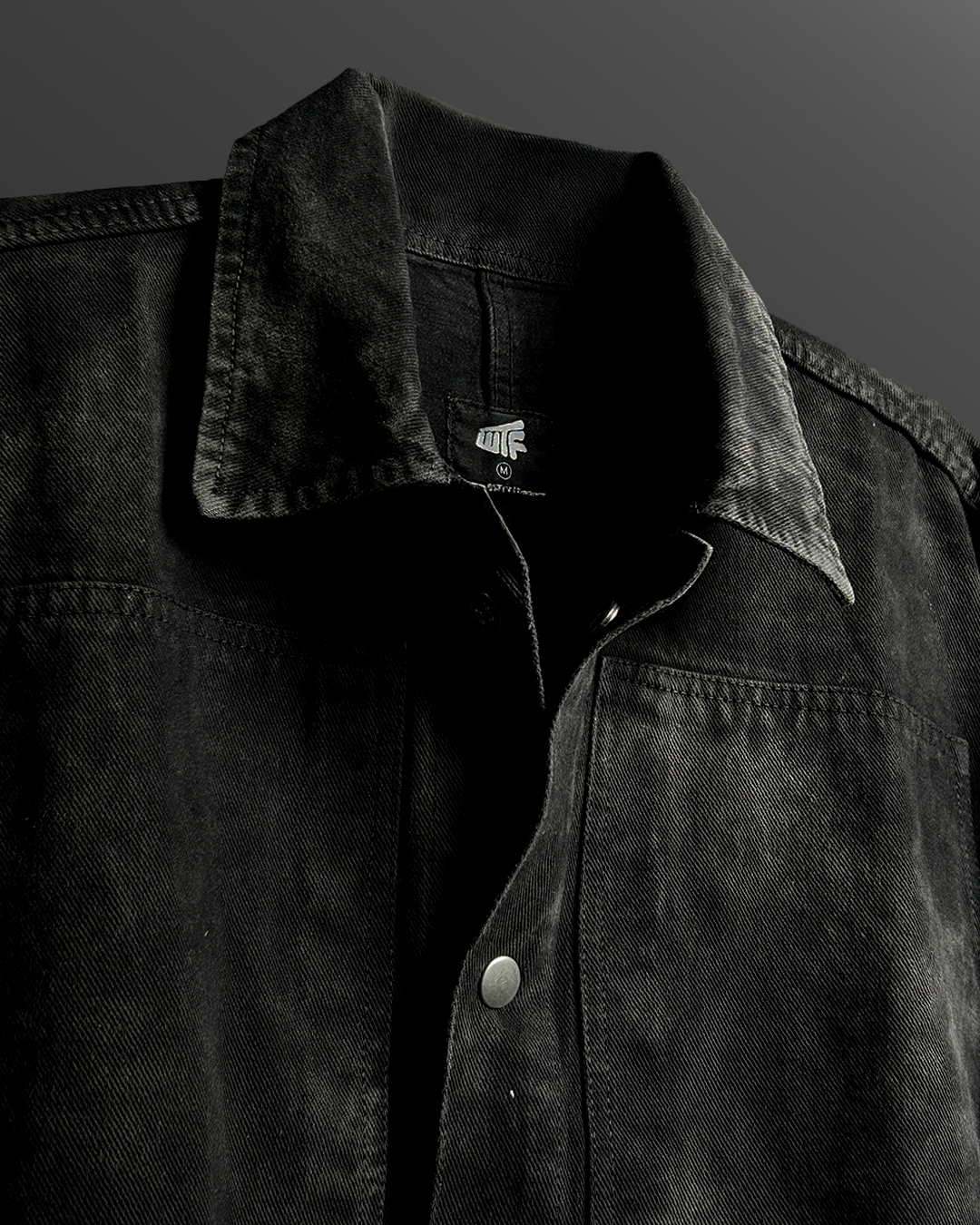 Black Stitched Denim Overshirt