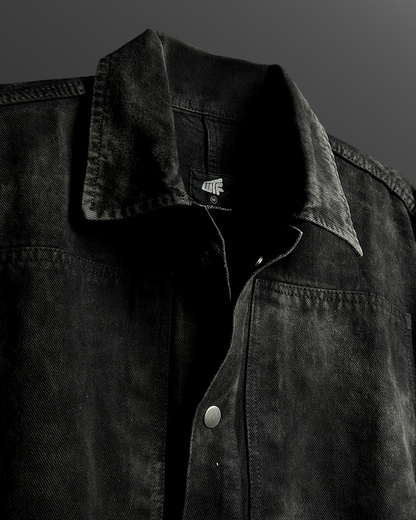 Black Stitched Denim Overshirt