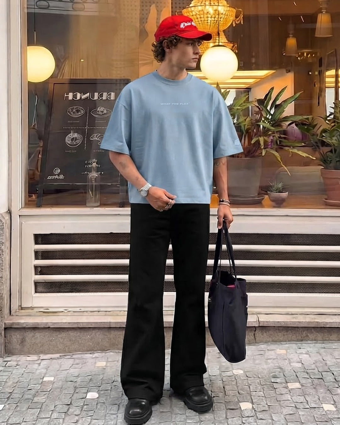 Raw Light Blue Boxy-Fit T-Shirt