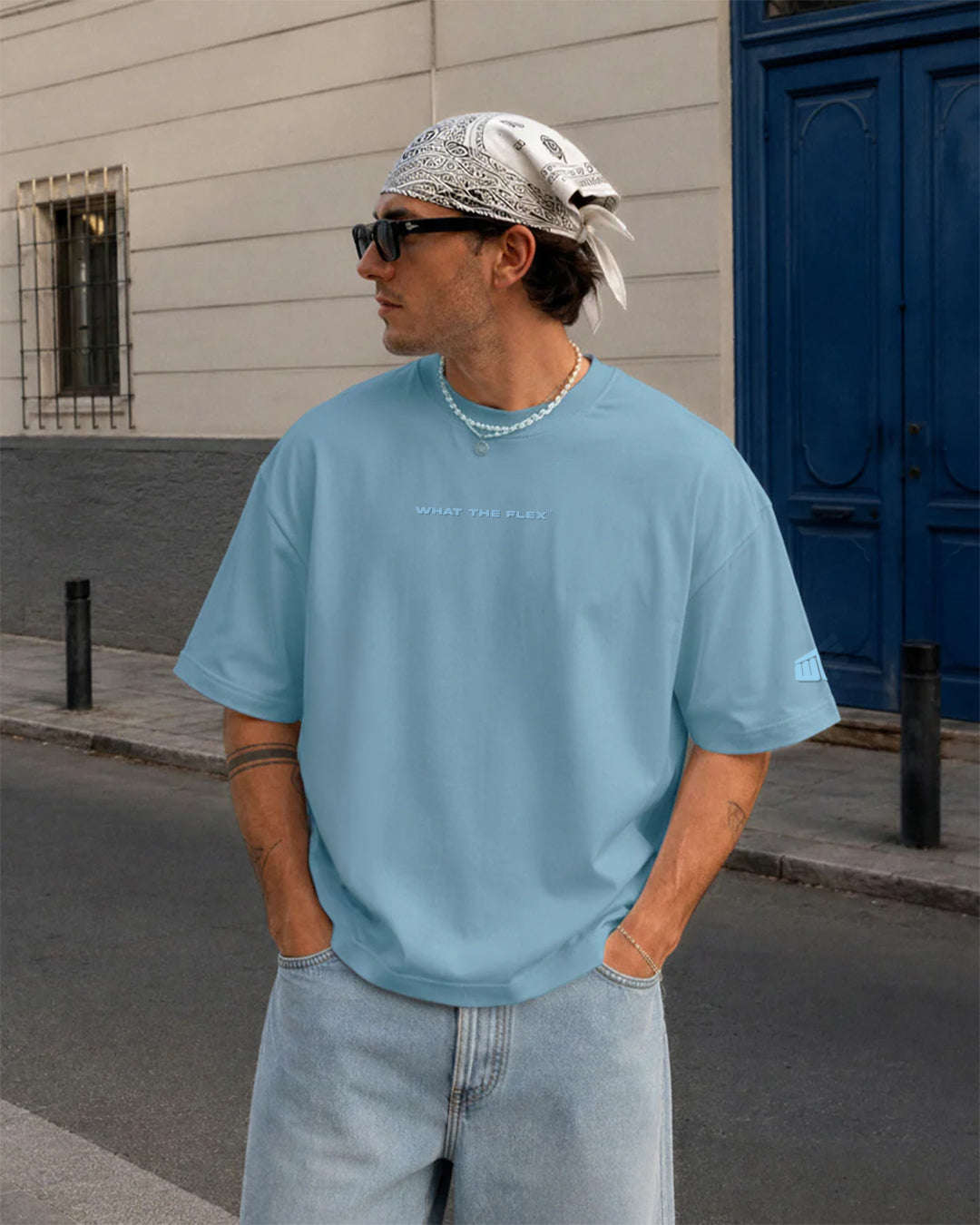 Raw Light Blue Boxy-Fit T-Shirt
