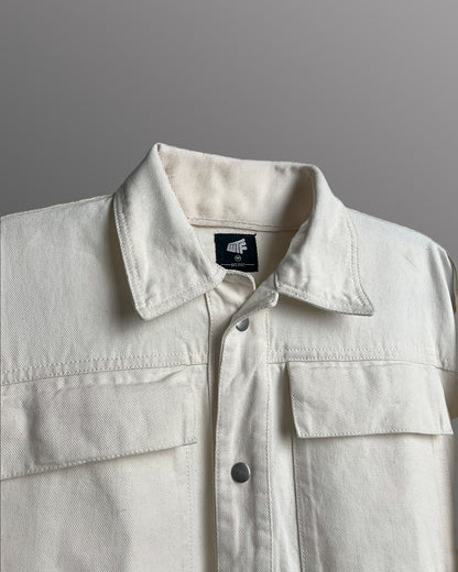 Cream Long Sleeve Stitched Denim Overshirt
