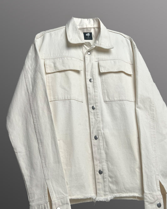 Cream Stitched Denim Overshirt
