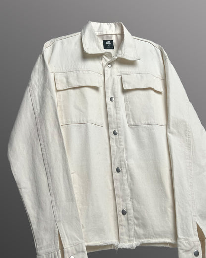 Cream Long Sleeve Stitched Denim Overshirt
