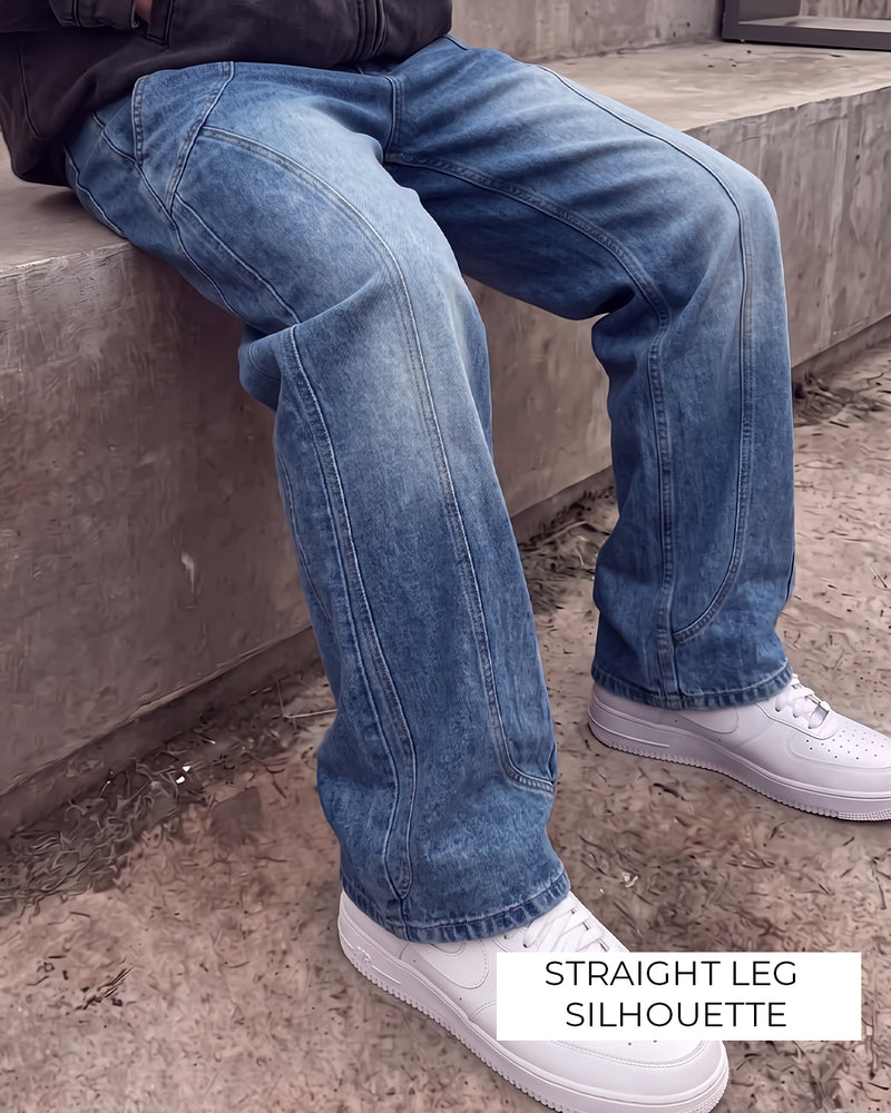 Cold Fade Pattern Straight Cut Jeans