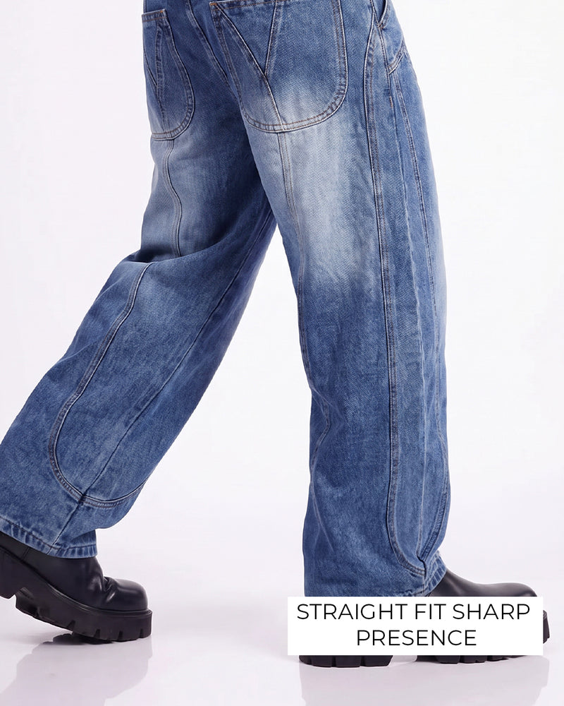 Cold Fade Pattern Straight Cut Jeans