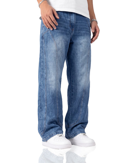 Cold Fade Pattern Straight Cut Jeans