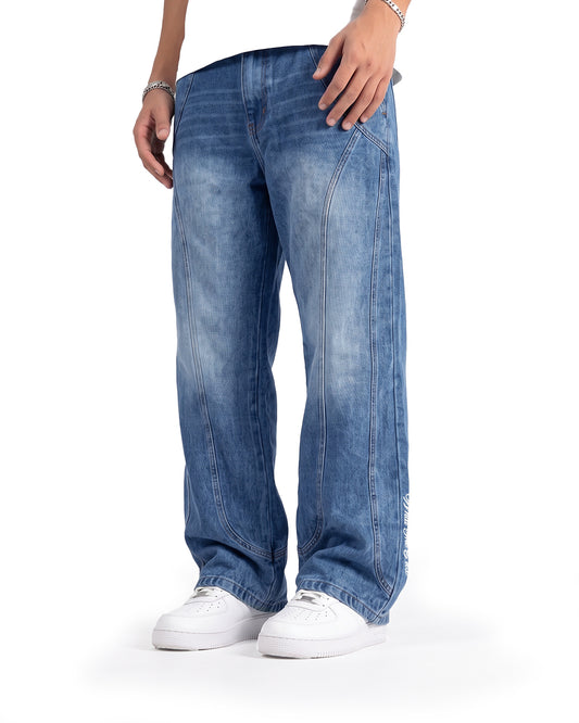 Cold Fade Pattern Straight Cut Jeans