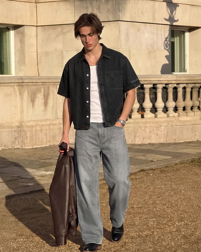 Black Half Sleeve Denim Layer
