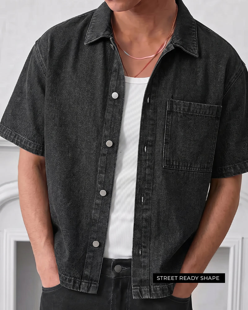 Black Half Sleeve Denim Layer