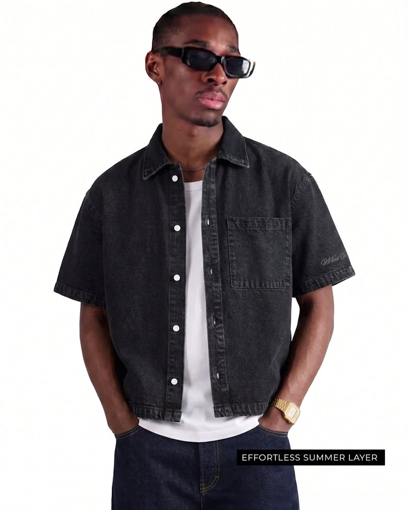 Black Half Sleeve Denim Layer