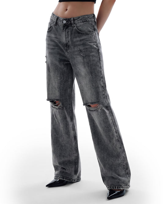 Black Rugged Baggy Jeans For Women