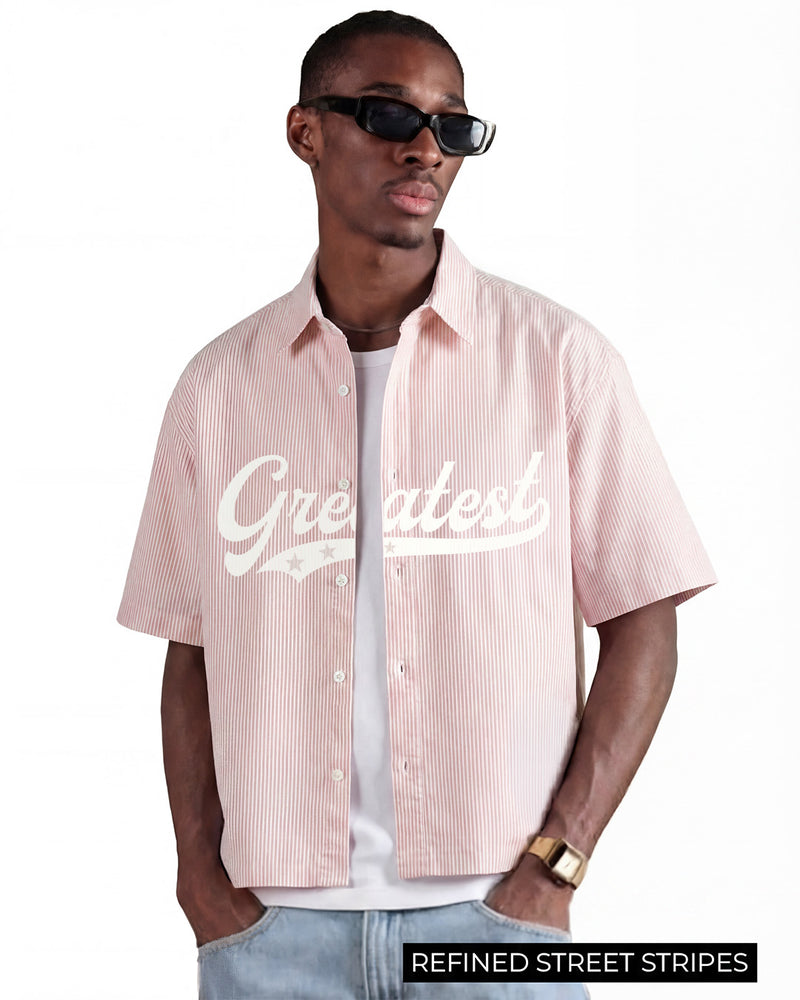 Greatest Pink Half Sleeve Striped Shirt