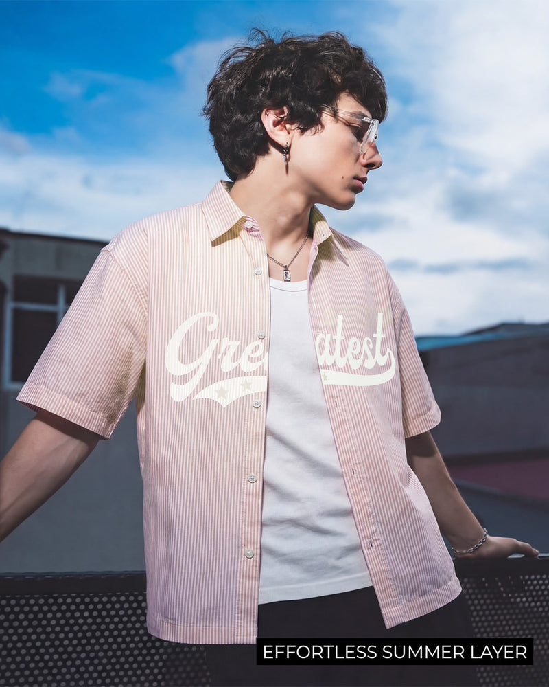 Greatest Pink Half Sleeve Striped Shirt