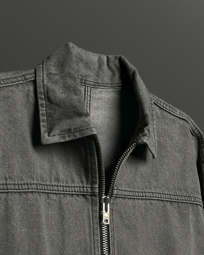 Grey Long Sleeve Stitched Denim Overshirt