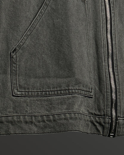 Grey Long Sleeve Stitched Denim Overshirt