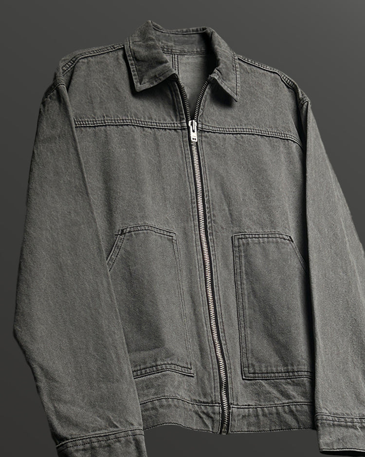 Grey Stitched Denim Overshirt
