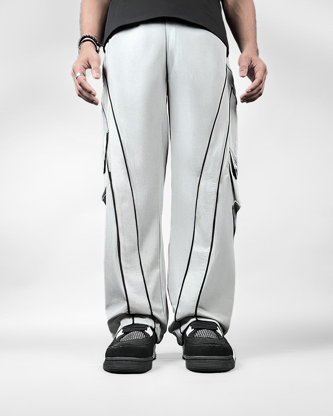 Grey Edgy Parachute Pants