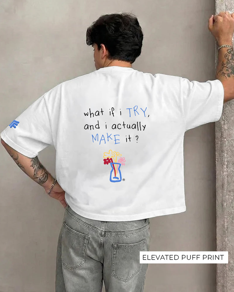 I Try White Boxy-Fit T-Shirt