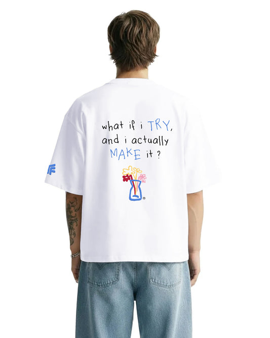 I Try White Boxy-Fit T-Shirt