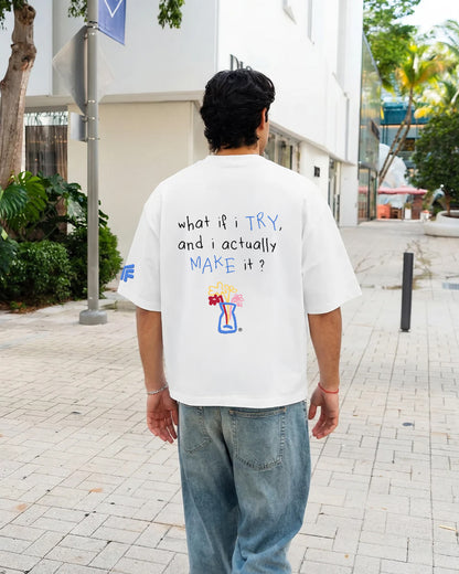 I Try White Boxy-Fit T-Shirt