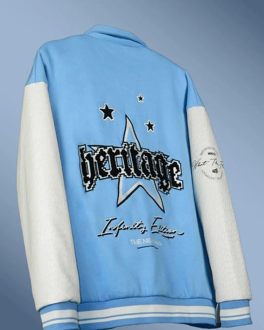 light blue varsity jacket 